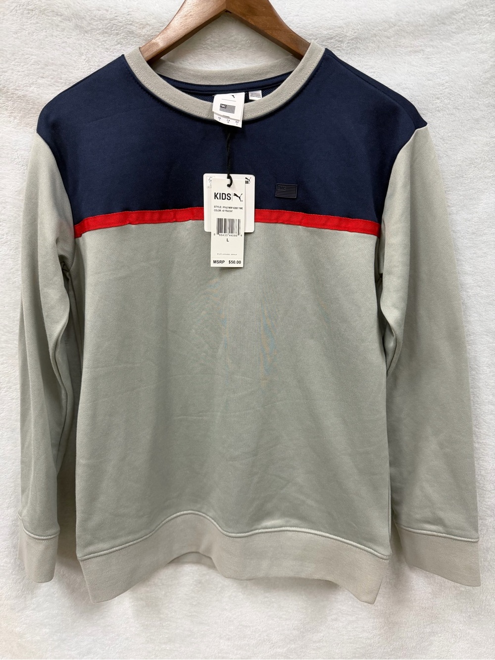 Puma Kids Colorblock Crewneck Sweatshirt in Navy, Light Gray & Red